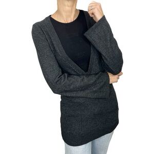 Y2K Charcoal grey wool Angora deep v neck pullover tunic sweater dress L